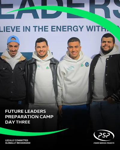 Group of engineering trainees at PSP Future Leaders Camp Day Three posing during leadership training activities.