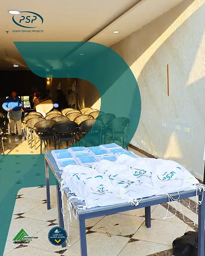 Future Leaders Camp venue setup with PSP materials and training kits prepared for engineering participants.