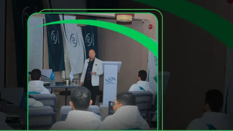 PSP senior trainer delivering a leadership development lecture during the Future Leaders Camp in collaboration with the Engineers Syndicate.