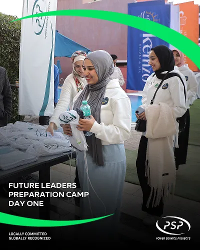 Female engineering students receiving welcome kits at PSP Future Leaders Camp Day One.