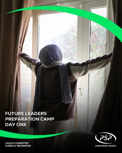 Participant opening curtains to start the morning at PSP Future Leaders Preparation Camp.