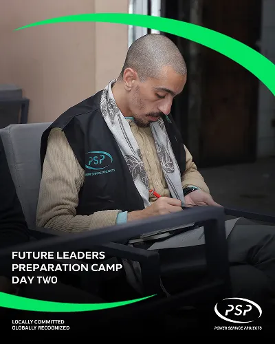 Participant taking notes during practical engineering training workshop at PSP Future Leaders Camp.