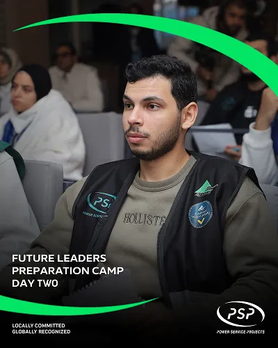 Engineering trainee attentively listening during PSP Future Leaders Camp practical training session.