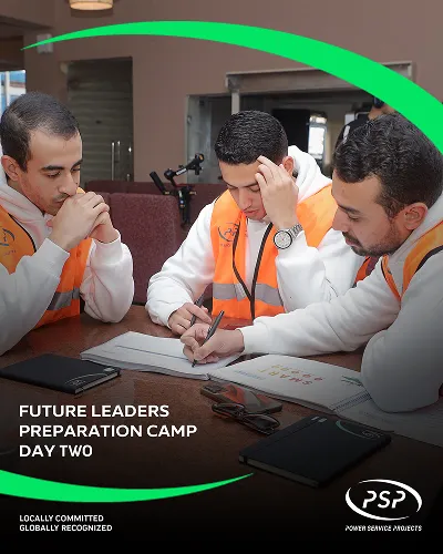 Engineering team collaborating on project planning activity at PSP Future Leaders Camp Day Two.