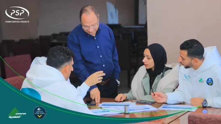 A PSP instructor guides three trainees seated around a table as they review documents and discuss tasks during a training workshop.