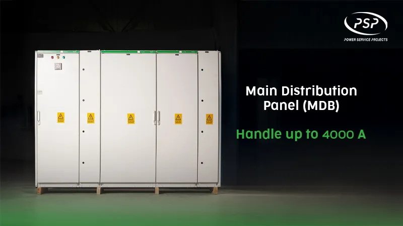 Main Distribution Panel (MDB) manufactured by PSP Egypt panel builder, designed for industrial power distribution systems in Egypt with capacity up to 4000A.